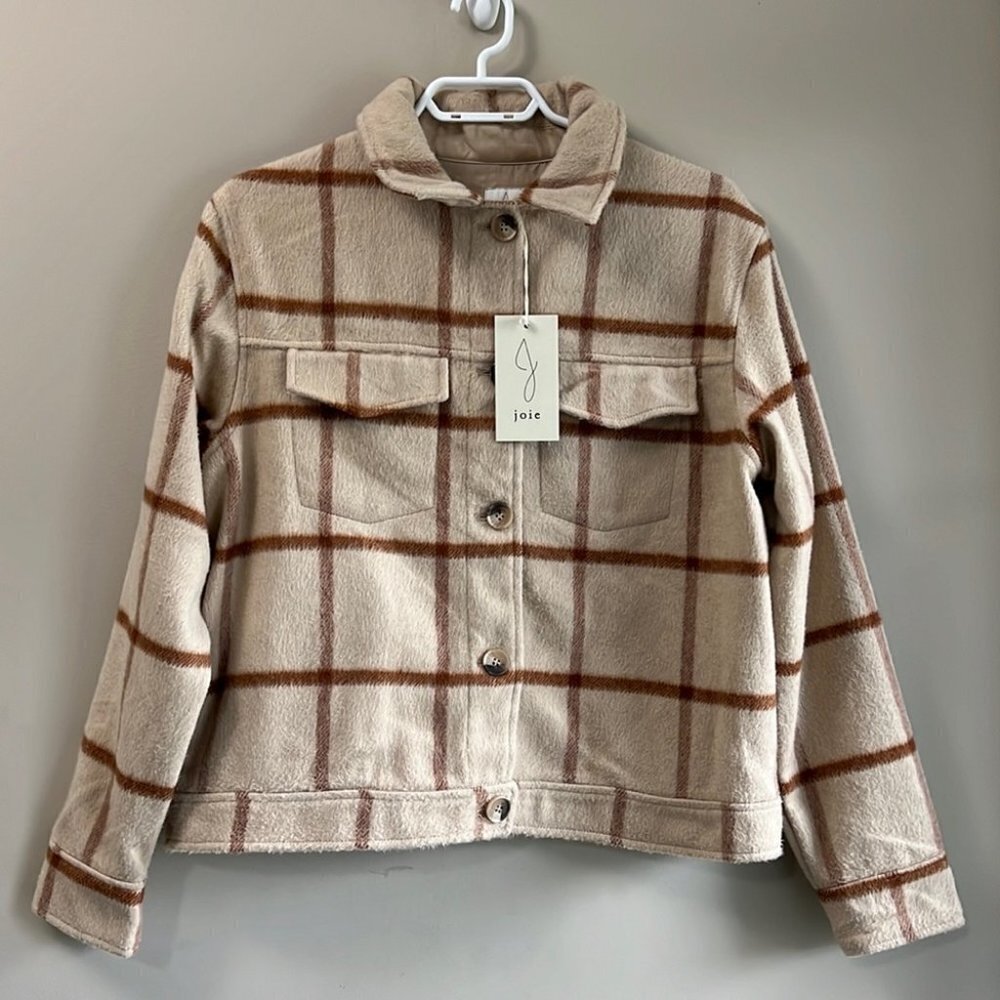 NWT Joie Women’s Wool Blend Cropped Plaid Button Down Jacket Size M